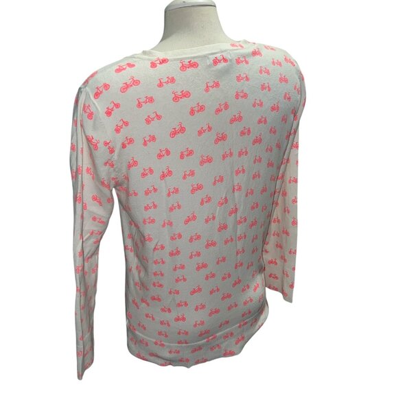 Merona Sz Large White Cardigan With Pink Bicycle Print Long Sleeve - Picture 9 of 10